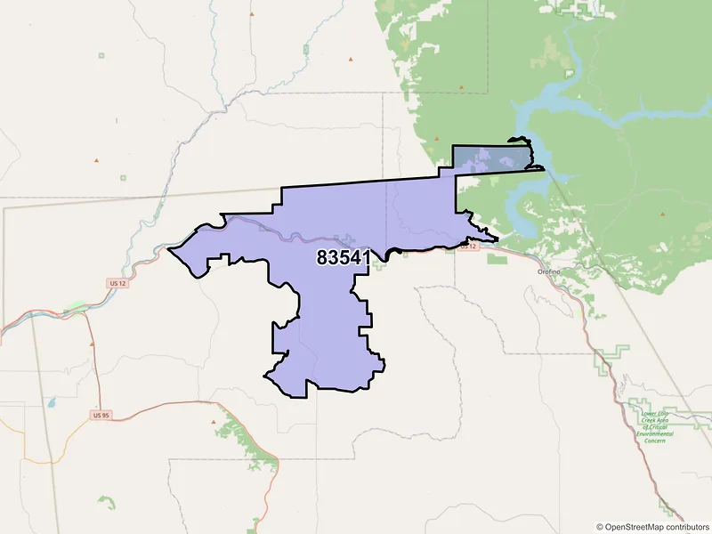 Map of ZIP Code 83541 — Lenore, ID