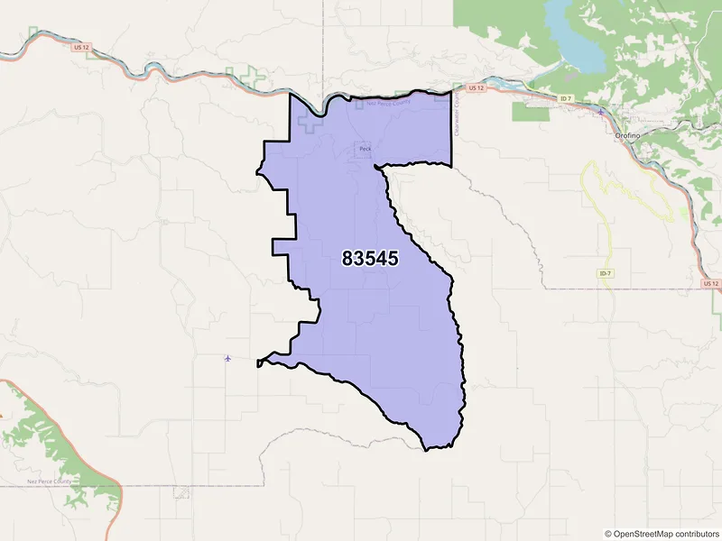 Map of ZIP Code 83545 — Peck, ID