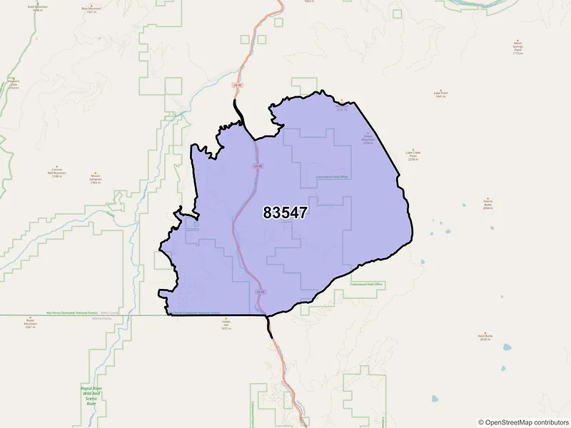Map of Pollock, Idaho and ZIP codes