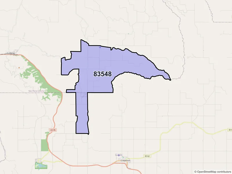 Map of Reubens, Idaho and ZIP codes