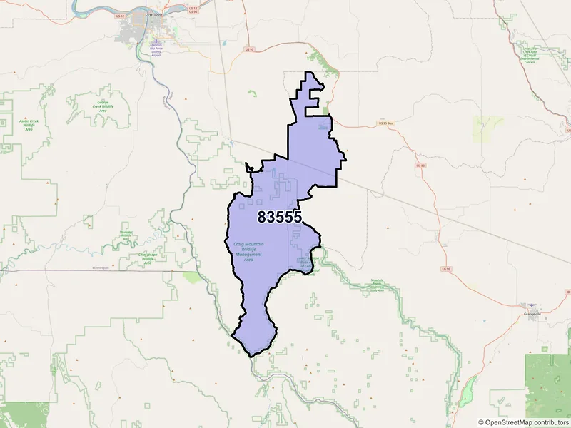 Map of ZIP Code 83555 — Winchester, ID