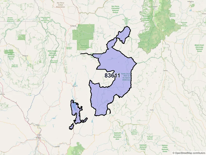 Map of ZIP Code 83611 — Cascade, ID