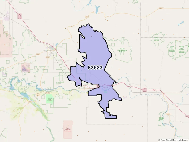 Map of ZIP Code 83623 — Glenns Ferry, ID