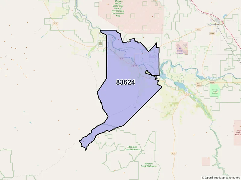 Map of ZIP Code 83624 — Grand View, ID