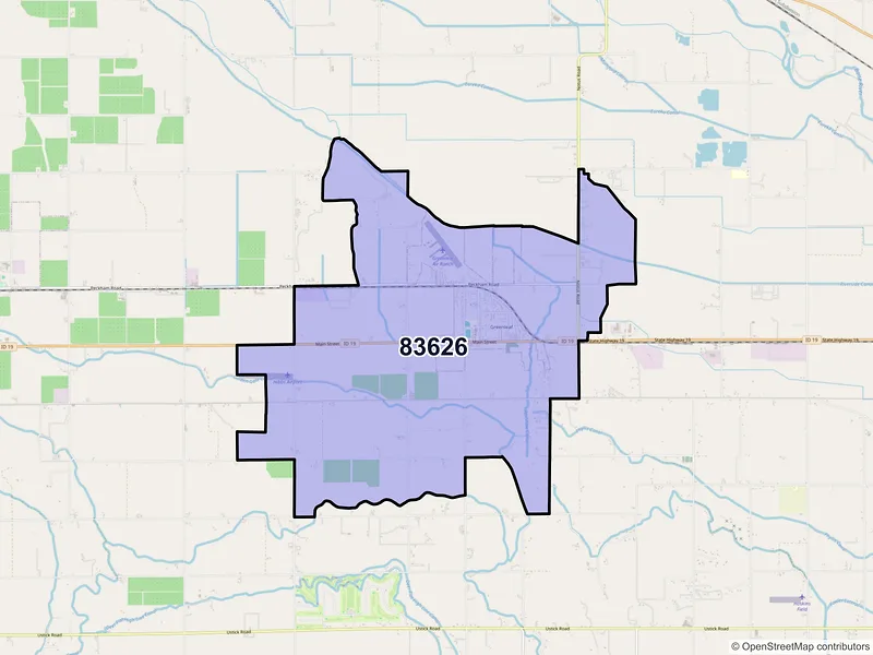Map of ZIP Code 83626 — Greenleaf, ID