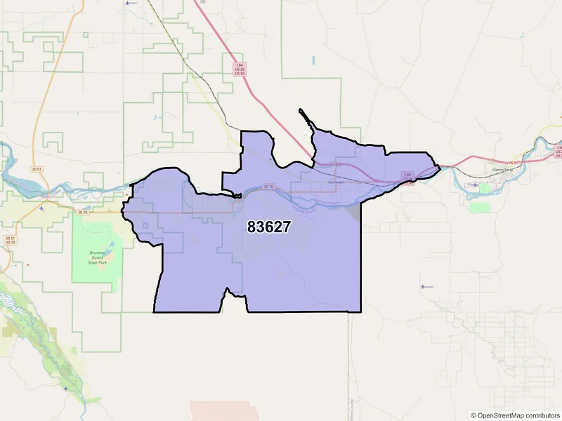 Map of ZIP Code 83627 — Hammett, ID