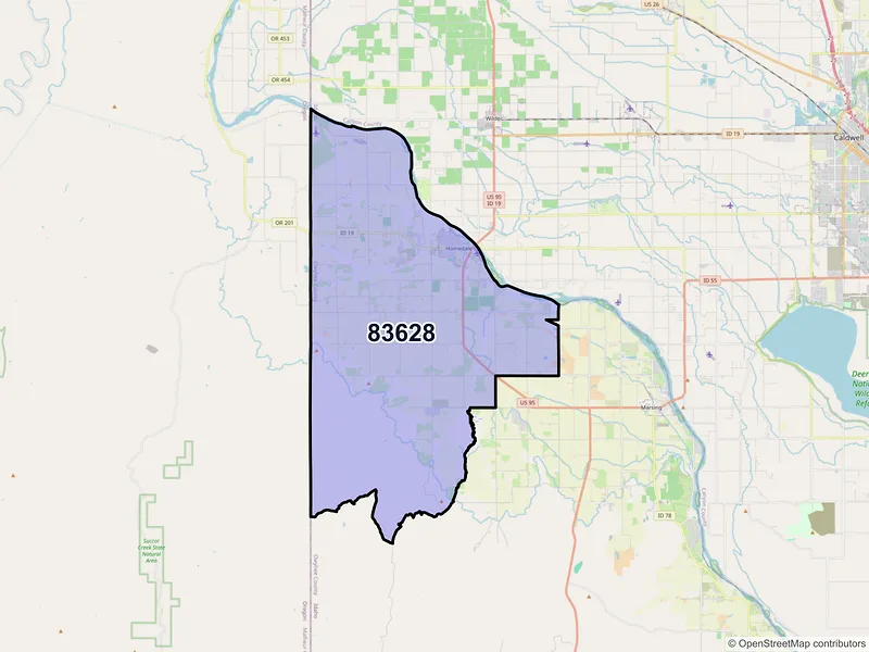 Map of ZIP Code 83628 — Homedale, ID