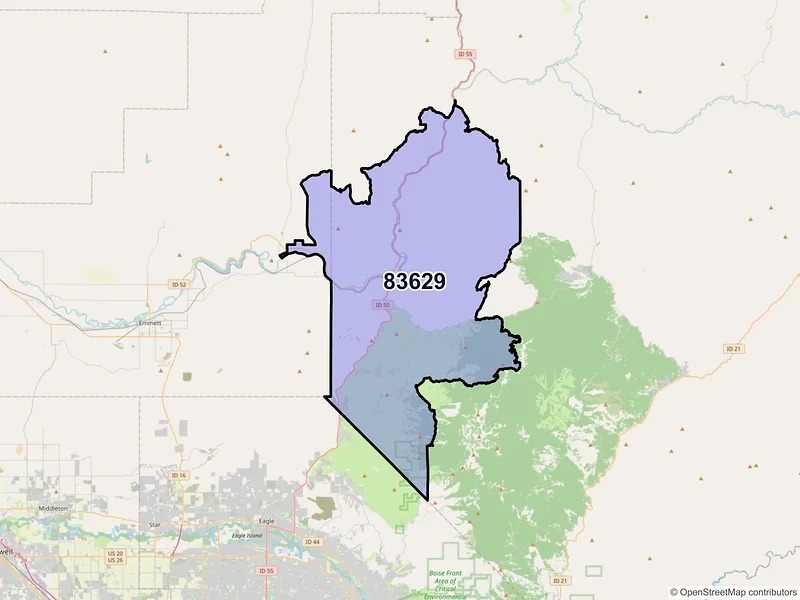 Map of ZIP Code 83629 — Horseshoe Bend, ID