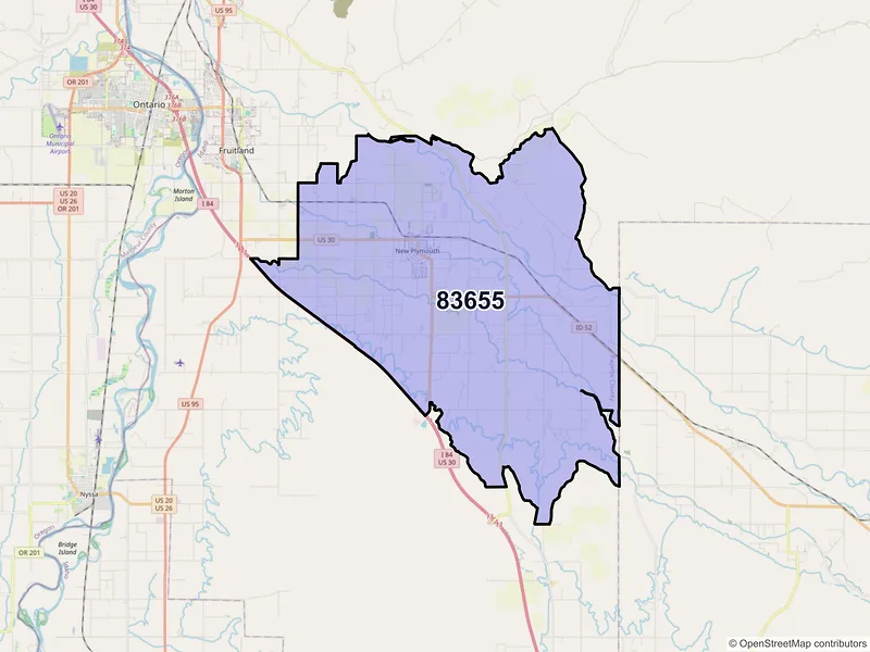 Map of New Plymouth, Idaho and ZIP codes