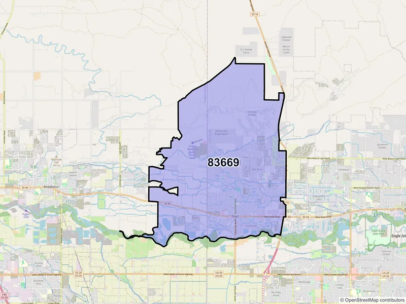 Map of Star, Idaho and ZIP codes