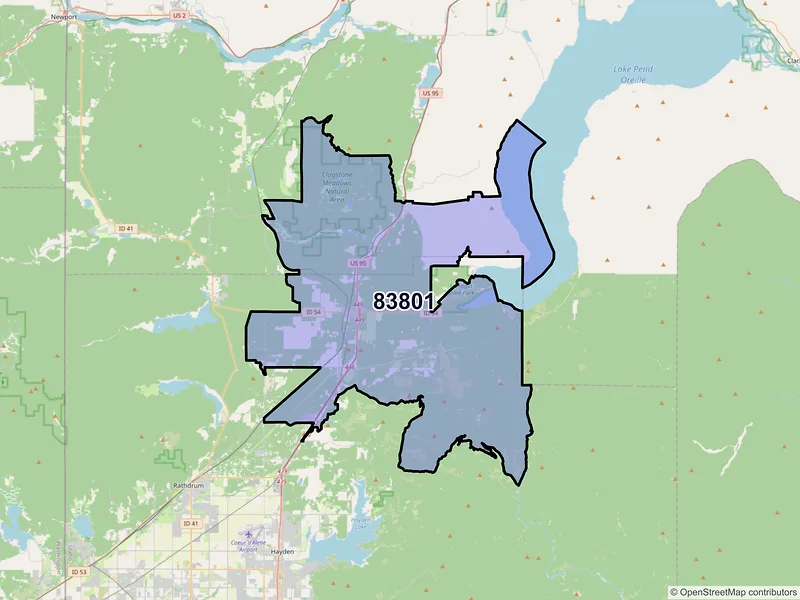 Map of Athol, Idaho and ZIP codes