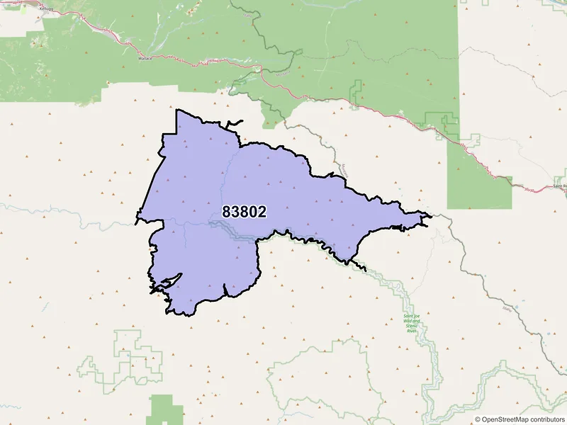 Map of ZIP Code 83802 — Avery, ID