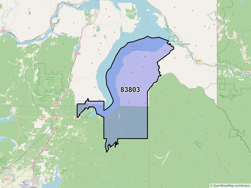 Map of ZIP Code 83803 — Bayview, ID