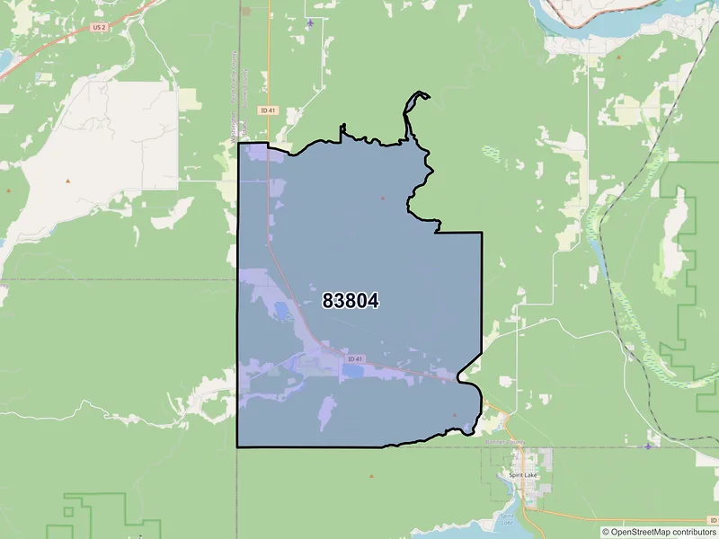 Map of Blanchard, Idaho and ZIP codes