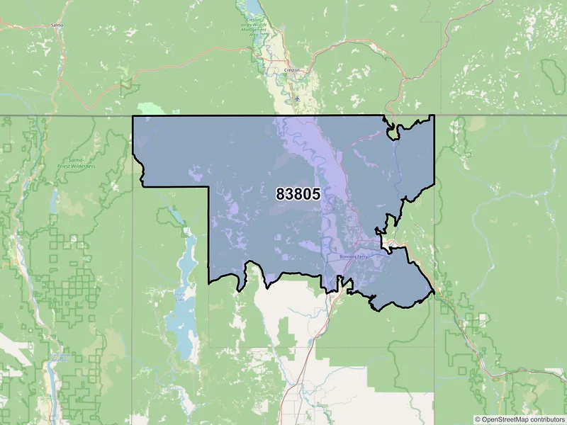 Map of ZIP Code 83805 — Bonners Ferry, ID