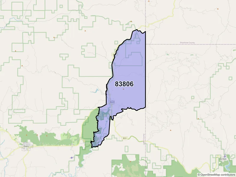 Map of Bovill, Idaho and ZIP codes