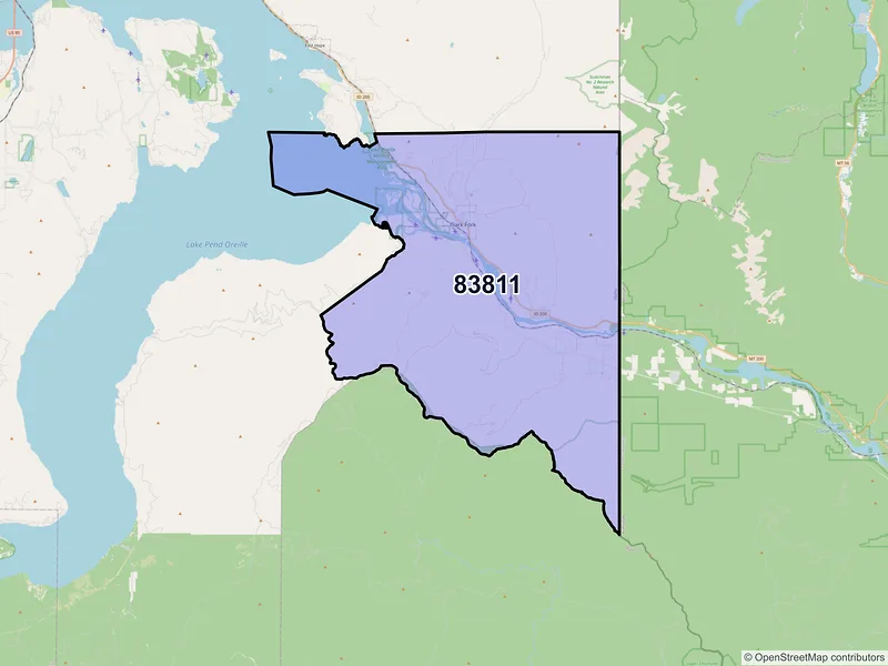 Map of ZIP Code 83811 — Clark Fork, ID