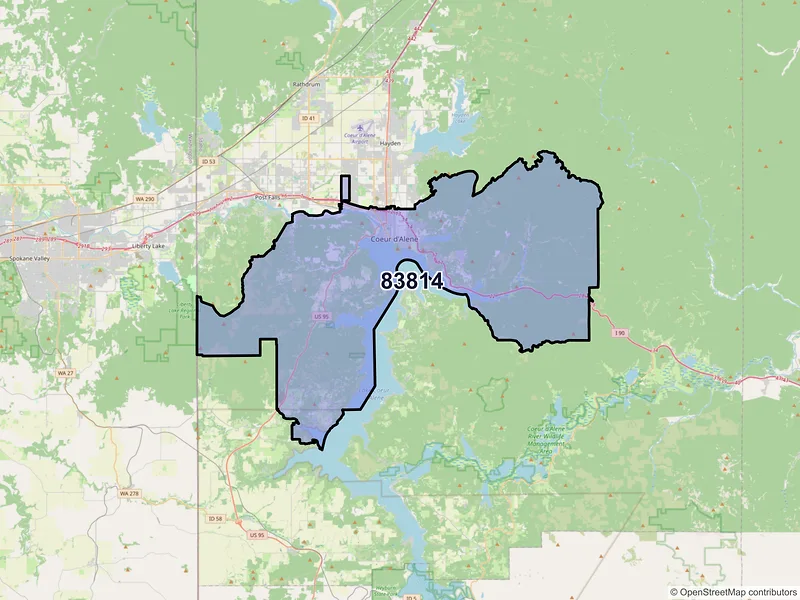 Map of ZIP Code 83814 — Coeur D Alene, ID