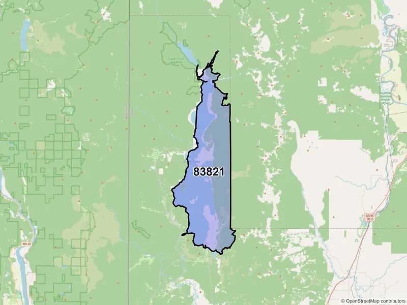 Map of ZIP Code 83821 — Coolin, ID