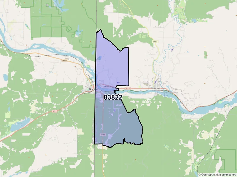 Map of ZIP Code 83822 — Oldtown, ID