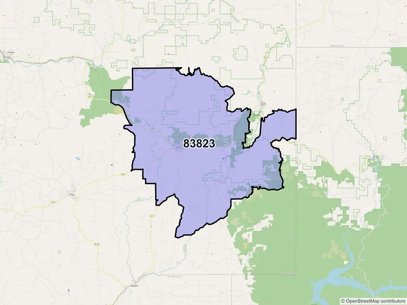 Map of ZIP Code 83823 — Deary, ID