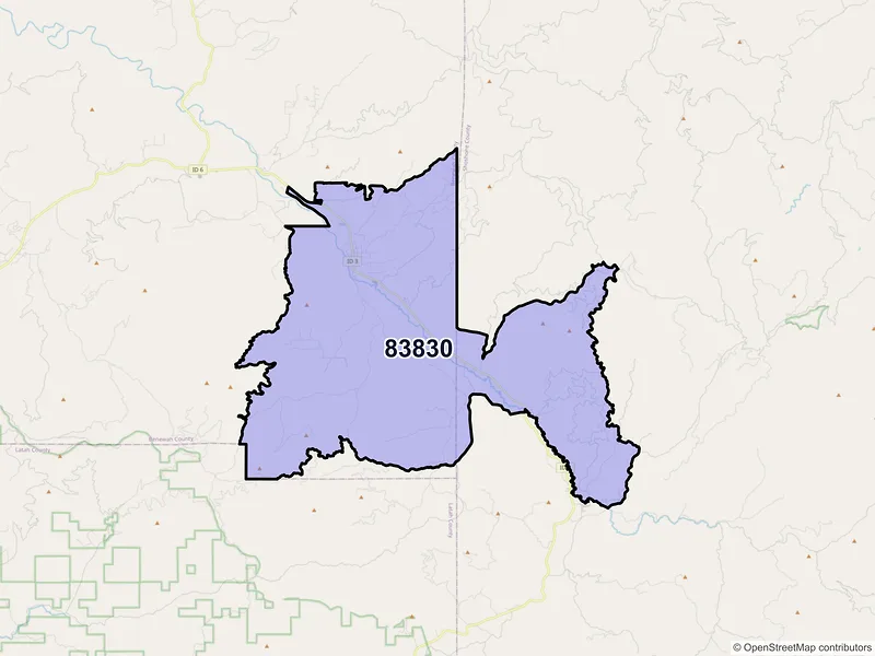 Map of Fernwood, Idaho and ZIP codes