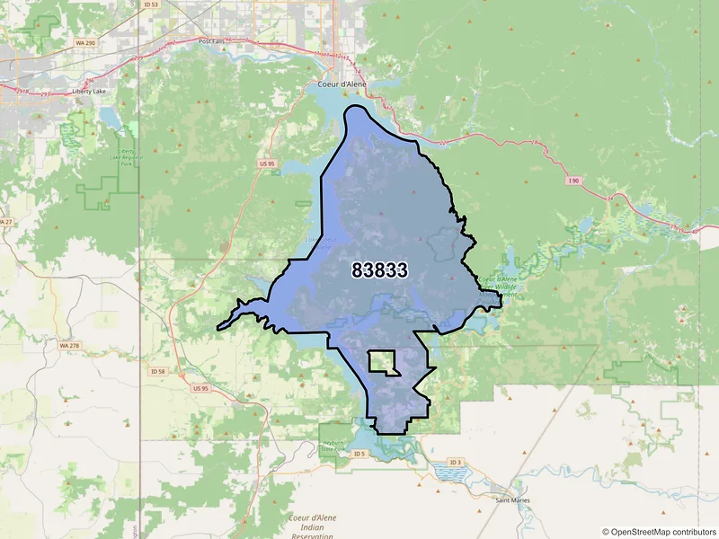Map of ZIP Code 83833 — Harrison, ID