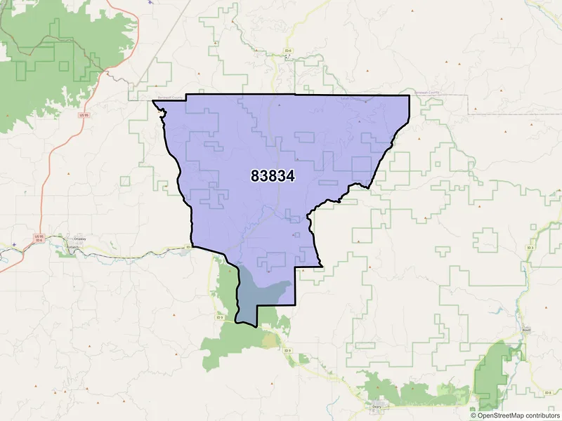 Map of ZIP Code 83834 — Harvard, ID