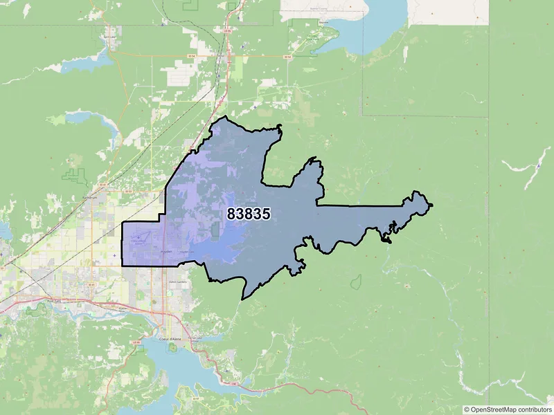 Map of ZIP Code 83835 — Hayden, ID