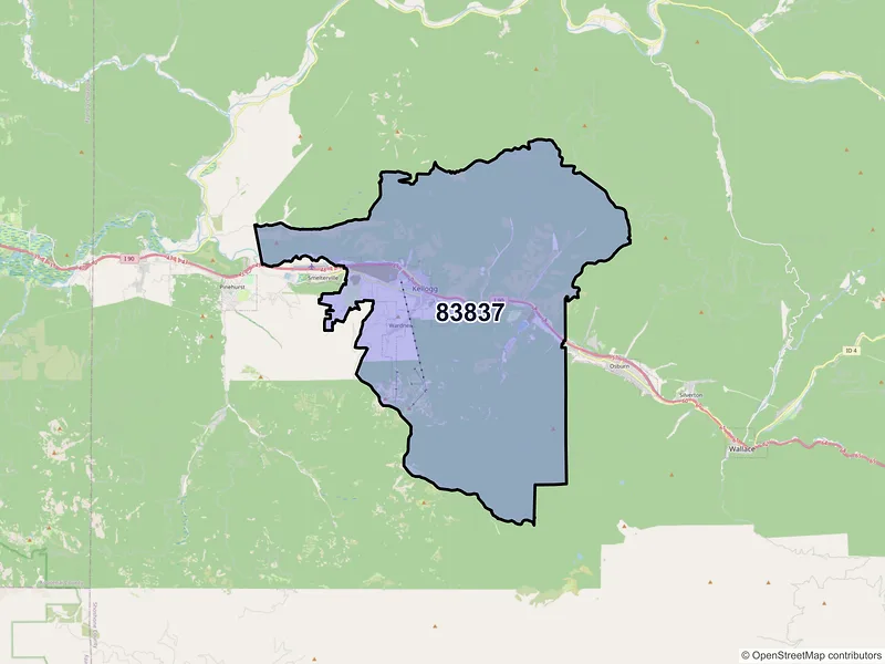Map of ZIP Code 83837 — Kellogg, ID