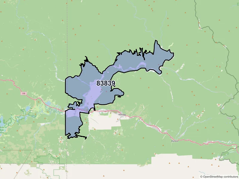 Map of ZIP Code 83839 — Kingston, ID