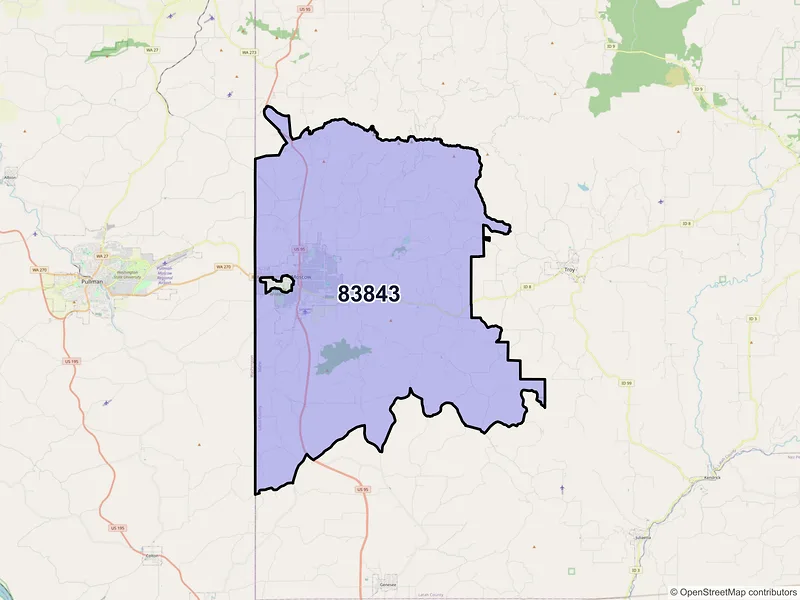 Map of ZIP Code 83843 — Moscow, ID