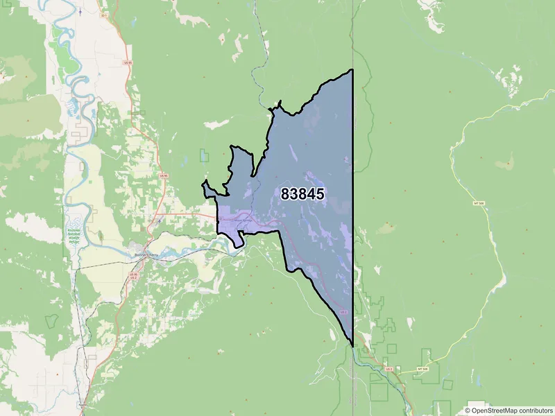 Map of ZIP Code 83845 — Moyie Springs, ID