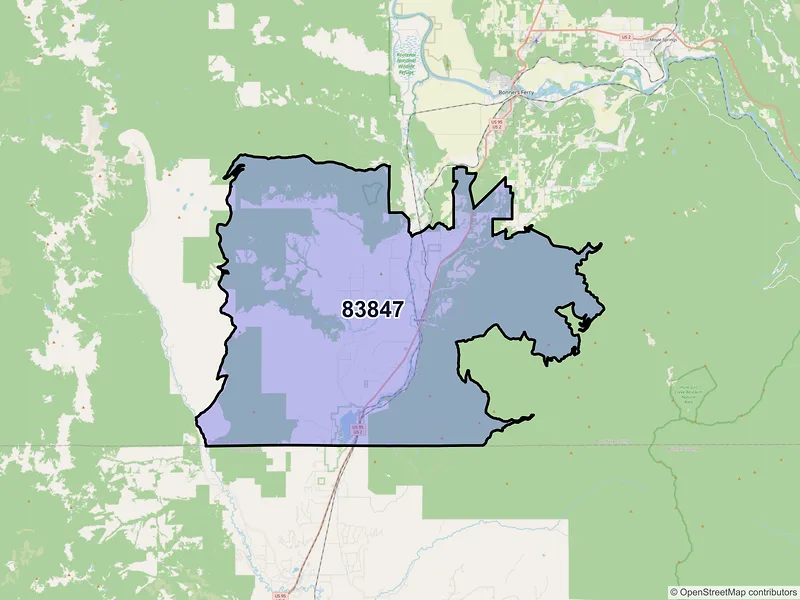Map of ZIP Code 83847 — Naples, ID