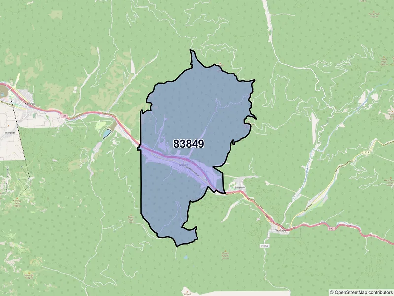 Map of Osburn, Idaho and ZIP codes