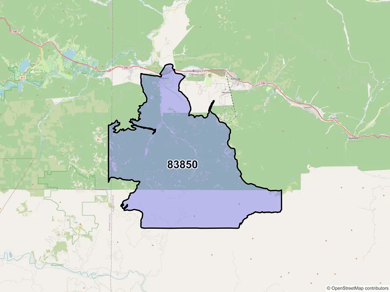 Map of Pinehurst, Idaho and ZIP codes