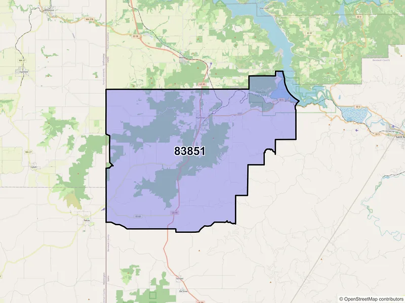 Map of ZIP Code 83851 — Plummer, ID