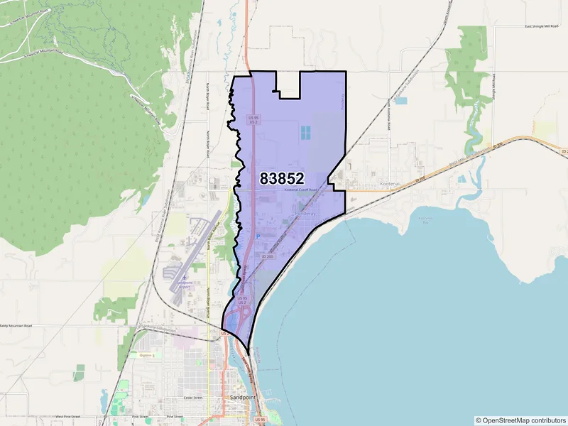 Map of ZIP Code 83852 — Ponderay, ID