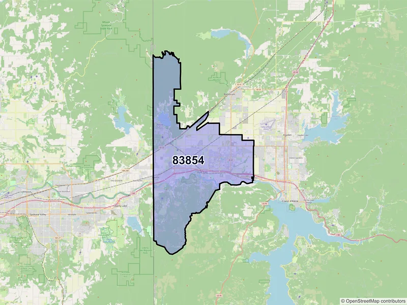 Map of ZIP Code 83854 — Post Falls, ID