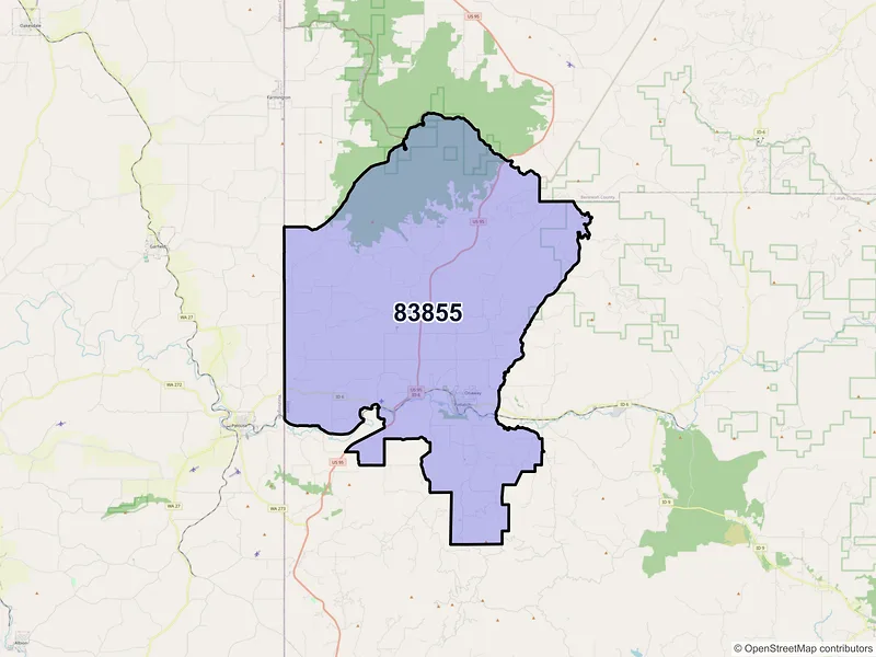 Map of ZIP Code 83855 — Potlatch, ID