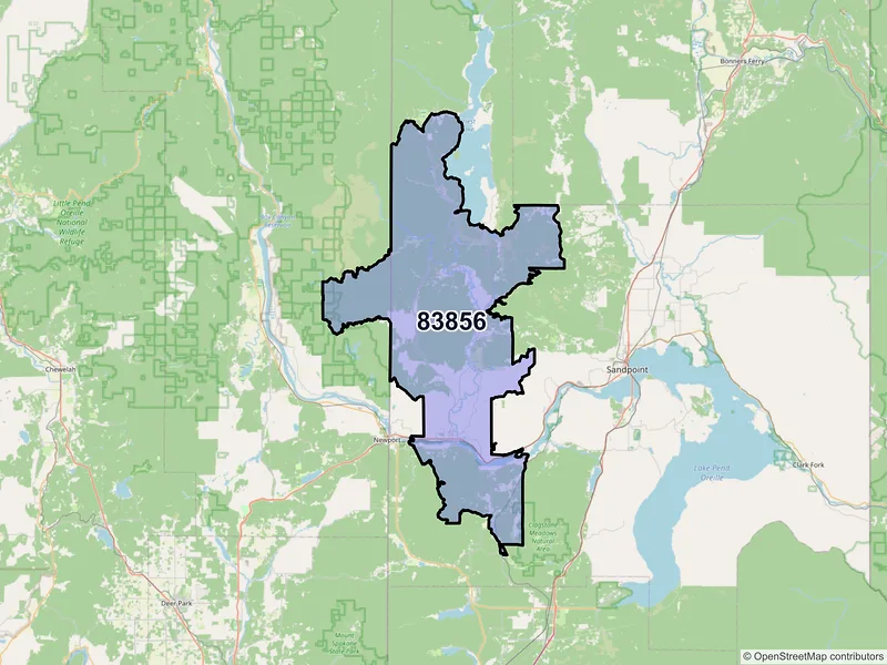 Map of ZIP Code 83856 — Priest River, ID