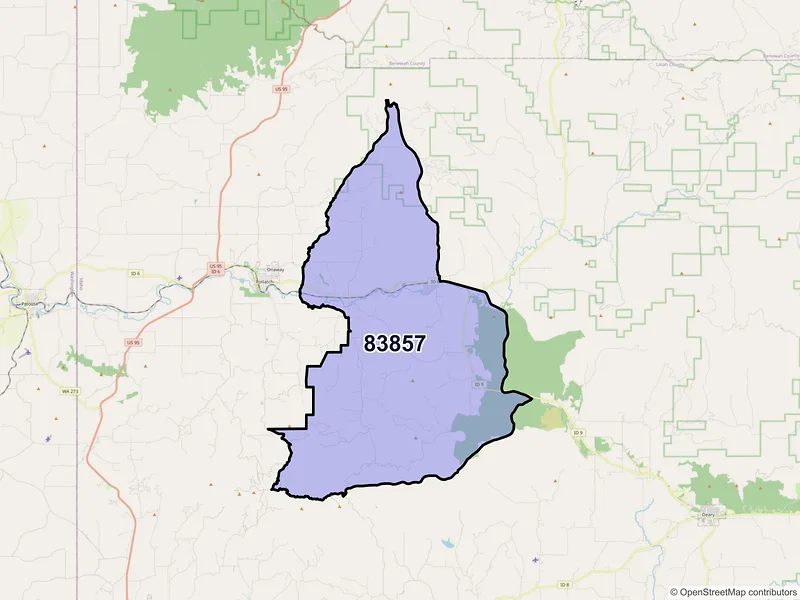 Map of ZIP Code 83857 — Princeton, ID