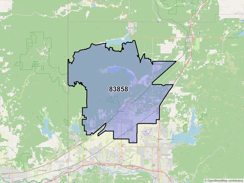 Map of ZIP Code 83858 — Rathdrum, ID