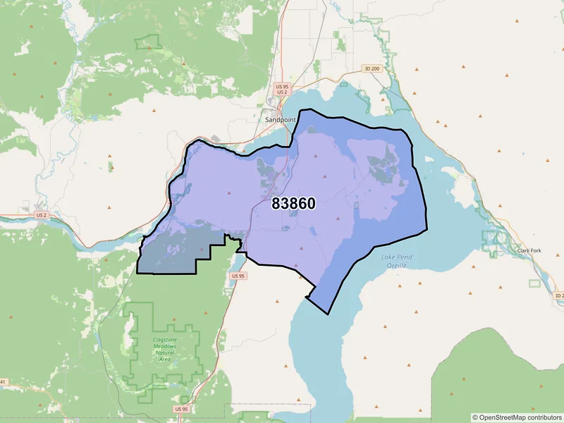 Map of Sagle, Idaho and ZIP codes