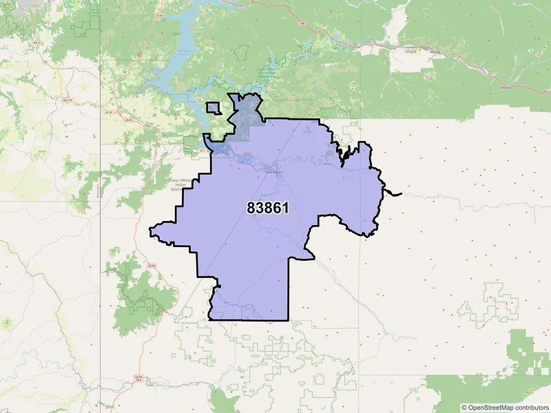 Map of ZIP Code 83861 — Saint Maries, ID