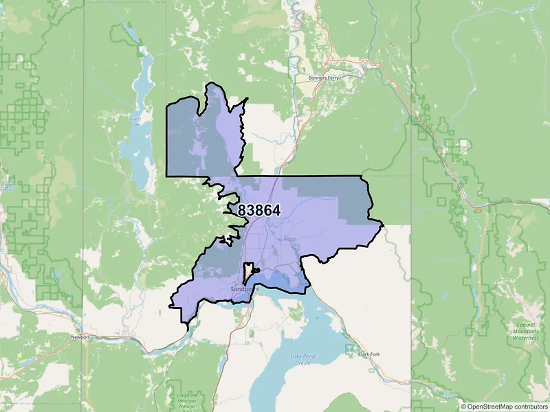 Map of ZIP Code 83864 — Sandpoint, ID