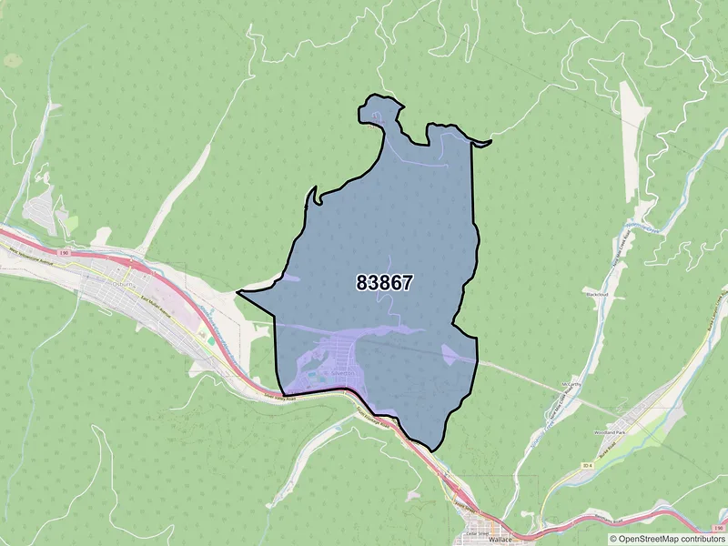 Map of Silverton, Idaho and ZIP codes