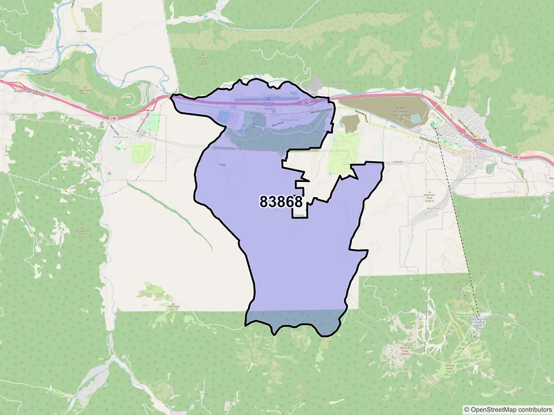 Map of ZIP Code 83868 — Smelterville, ID