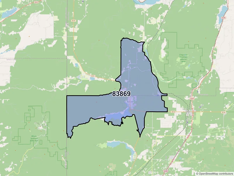 Map of ZIP Code 83869 — Spirit Lake, ID