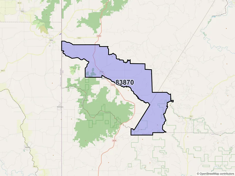 Map of ZIP Code 83870 — Tensed, ID